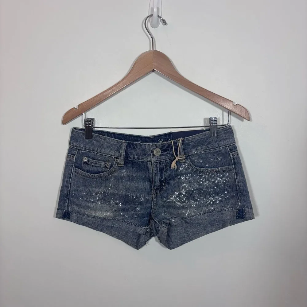 American Eagle AE 2011 NEW NWT Sparkle Shortie Denim Shorts Size 2 mini Y2K